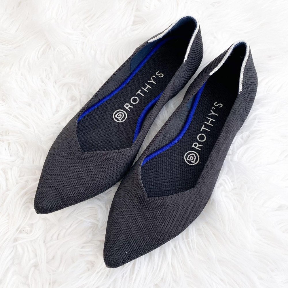 Rothy’s The Point Black Flats White Halo